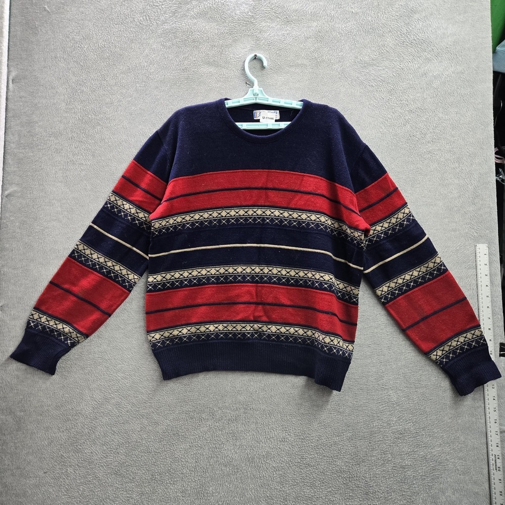 VINTAGE Squaw Valley Originals By Pebble Beach Men Sweater XL Navy Striped 70s